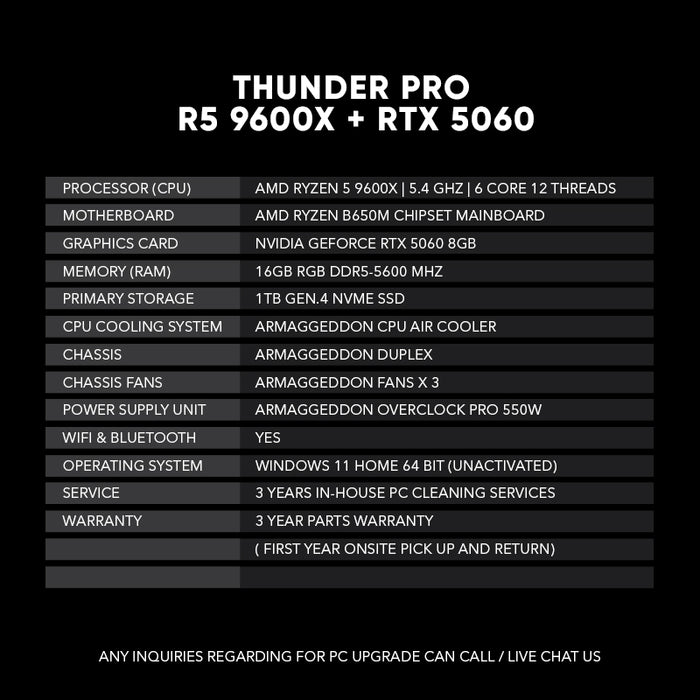 THUNDER PRO R5 9600X + RTX 5060 (SAME DAY DELIVERY)