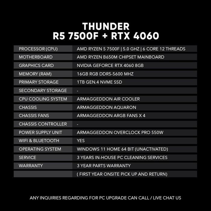 Thunder | R5 7500F + RTX 4060 (SAME DAY DELIVERY)