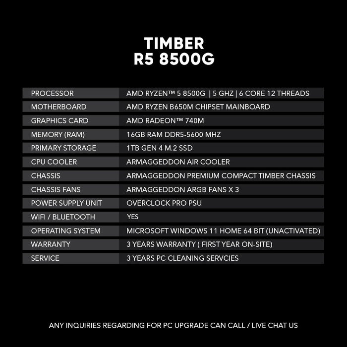 TIMBER R5 8500G | Premium Entry Level for Gaming and Office