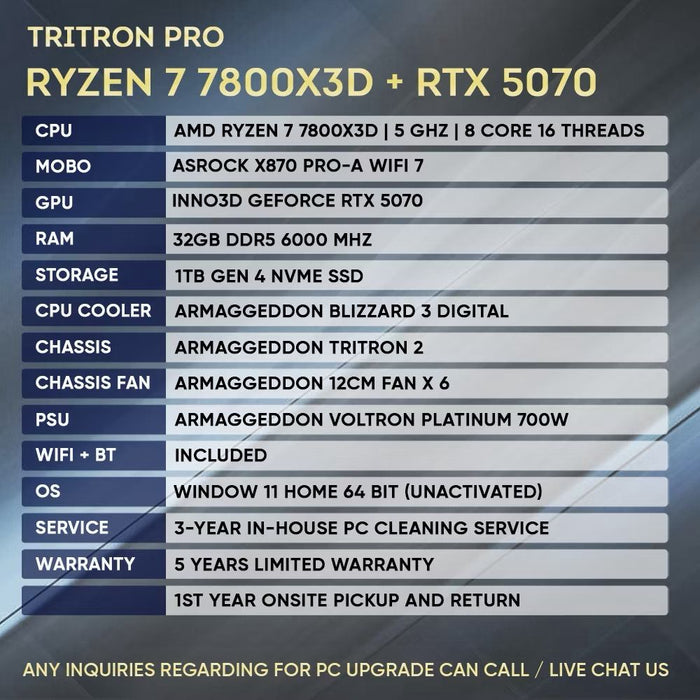 Armaggeddon High-End Gaming PC – Ryzen 7 7800X3D + RTX 5070 | SAME DAY DELIVERY