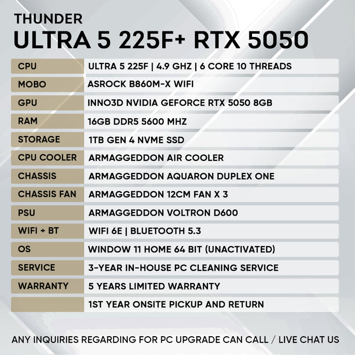 Armaggeddon Gaming PC – Intel Ultra 5 225F + RTX 5050 | Custom Built Desktop