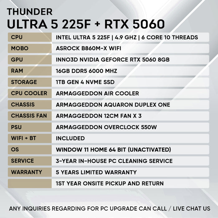 INTEL ULTRA 5 225F + RTX 5060