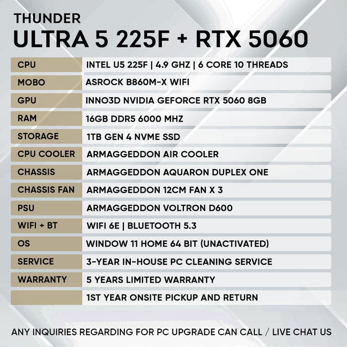 Armaggeddon Gaming PC – Intel Ultra 225F + RTX 5060 | Custom Built Desktop