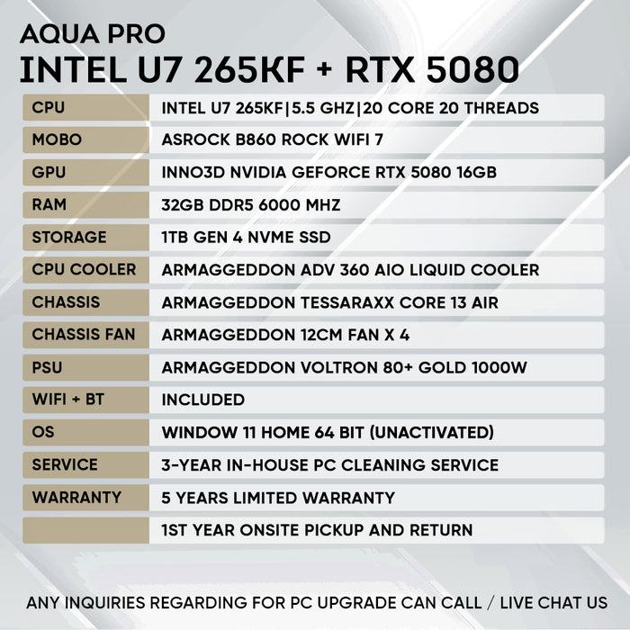 Armaggeddon High-End Gaming PC – INTEL Ultra 7 265KF + RTX 5080 | Custom Built Desktop