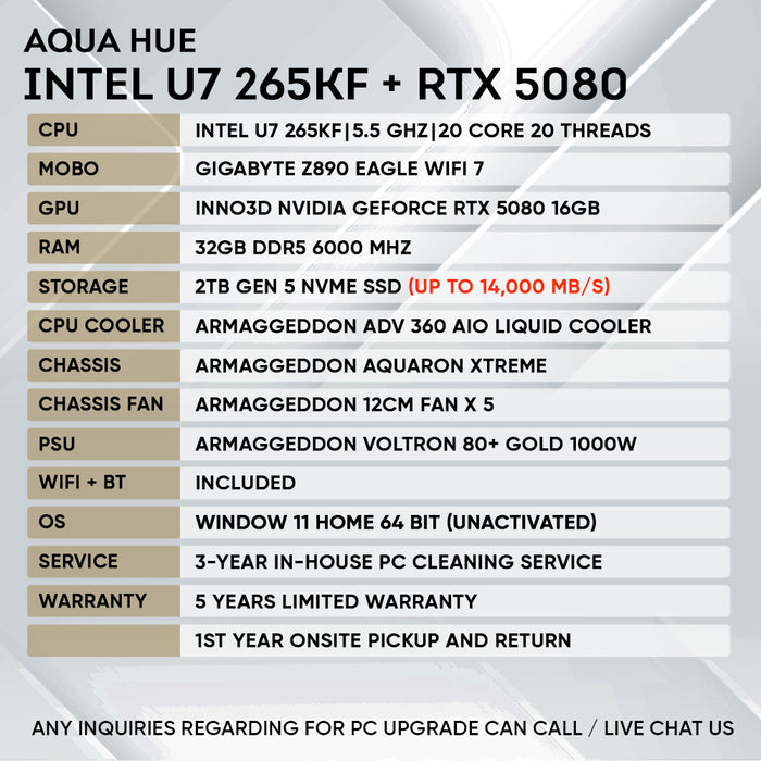 INTEL ULTRA 7 265KF + RTX 5080 (GEN 5 NVME)