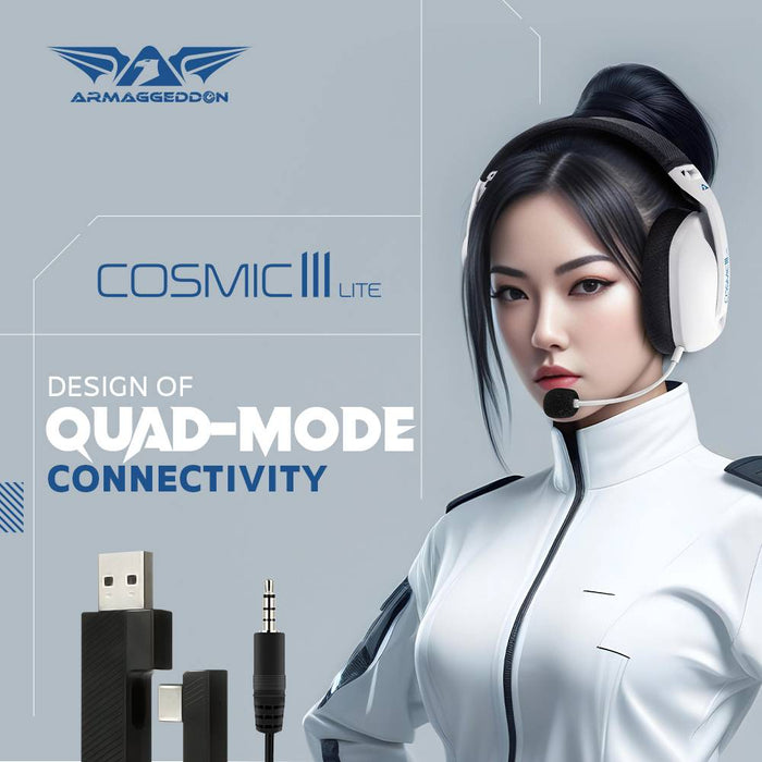 Armaggeddon Cosmic III Lite Quad Mode Wireless Gaming Headset Bluetooth 5.3, 2.4GHz USB-A USB-C, 40mm Drivers & Detachable Mic