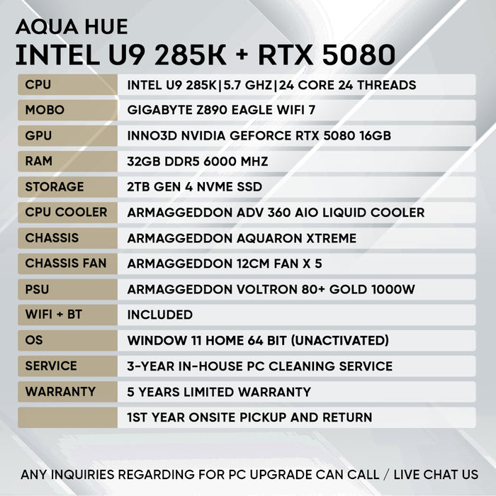 Armaggeddon Aqua Pro Intel Ultra 9 285K RTX 5080i gaming PC