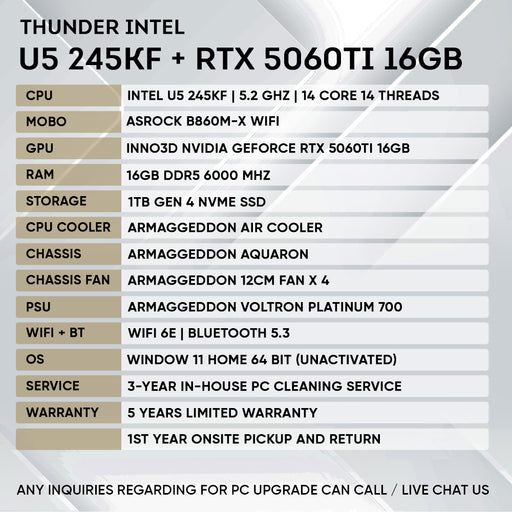 Armaggeddon Gaming PC – INTEL Ultra 5 245KF+ RTX 5060Ti 16GB | Custom Built Desktop