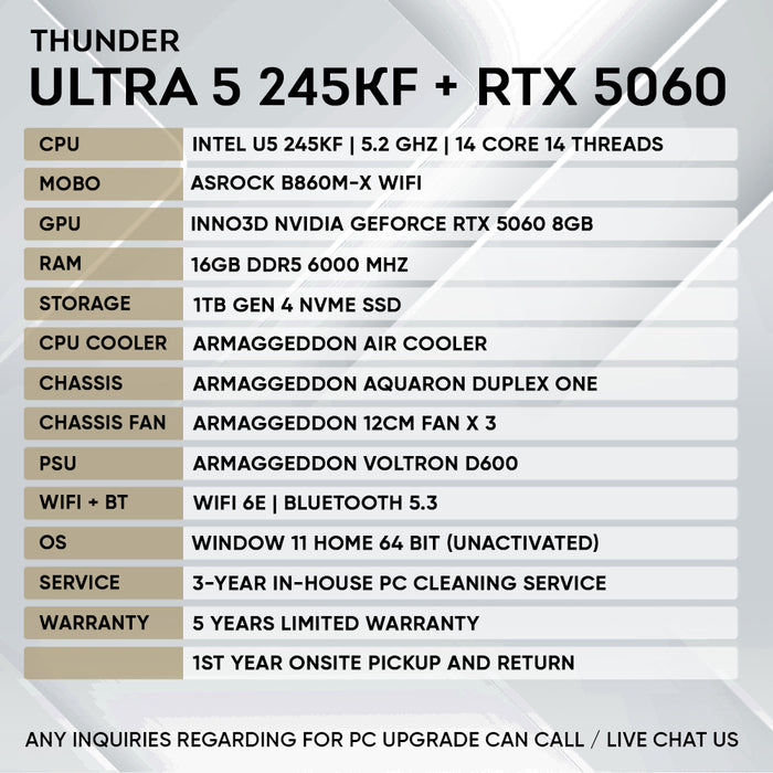 Armaggeddon Gaming PC – Intel Ultra 5 245KF + RTX 5060 | Custom Built Desktop