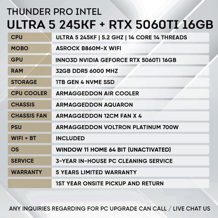 INTEL ULTRA 5 245KF + RTX 5060 Ti 16GB