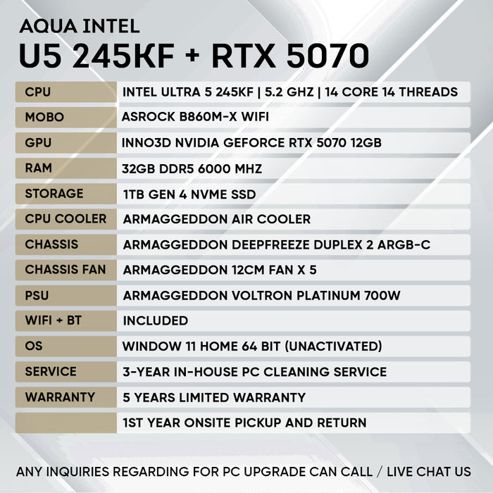Armaggeddon Gaming PC – INTEL Ultra 5 245KF + RTX 5070 | Custom Built Desktop