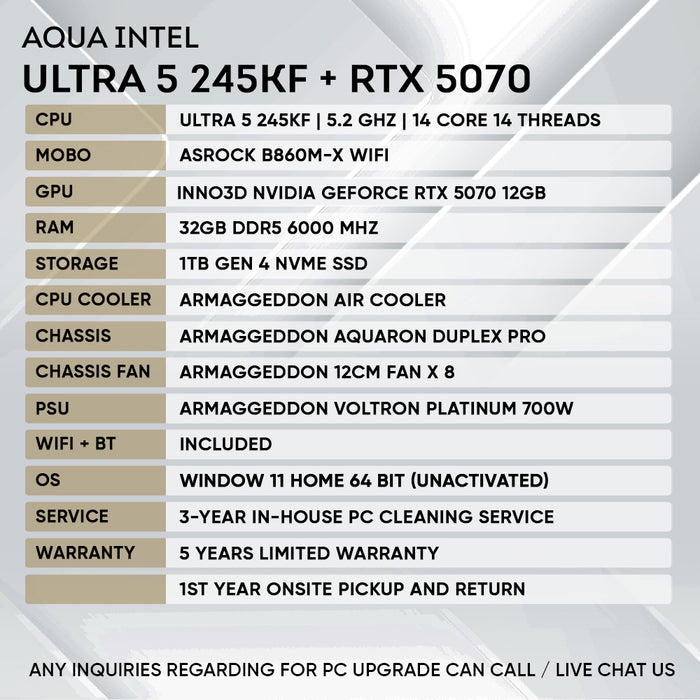 INTEL ULTRA 5 245KF + RTX 5070
