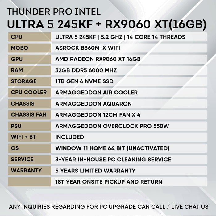 INTEL ULTRA 5 245KF + RX 9060XT 16GB