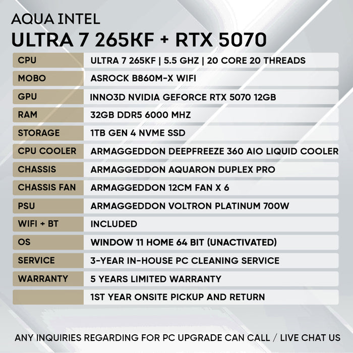INTEL ULTRA 7 265KF + RTX 5070