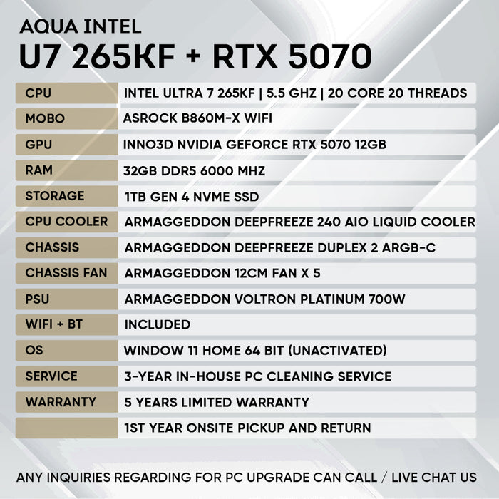INTEL ULTRA 7 265KF + RTX 5070