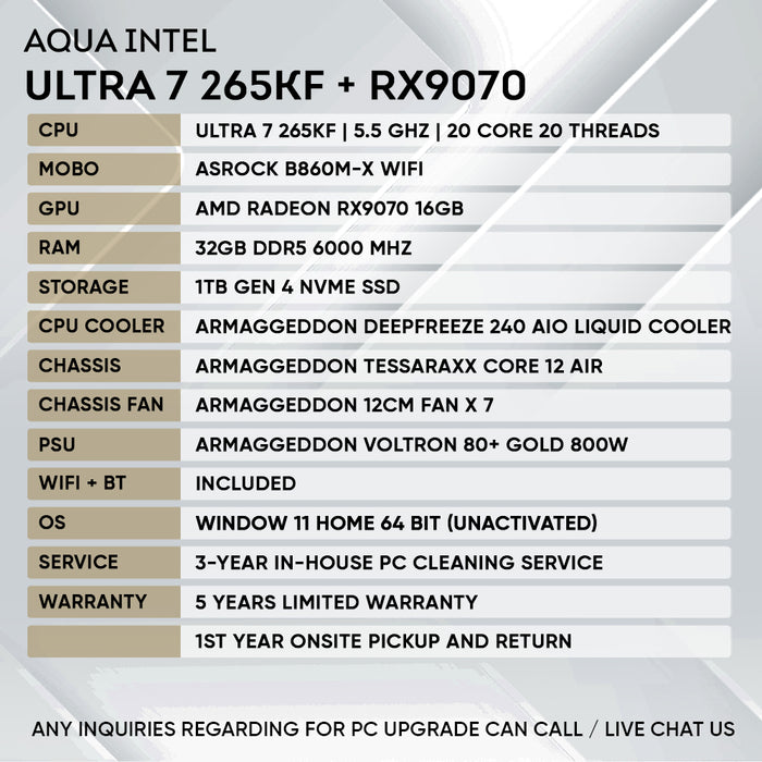 INTEL ULTRA 7 265KF + RX 9070