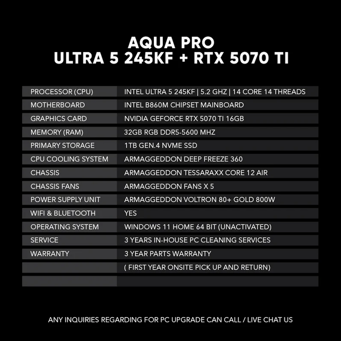 AQUA PRO INTEL ULTRA 5 245KF + RTX 5070 Ti