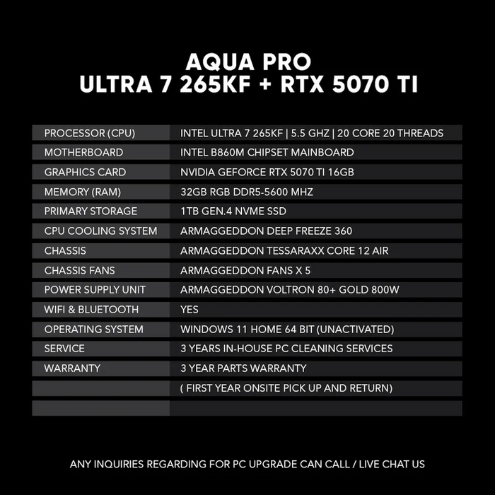 AQUA PRO INTEL ULTRA 7 265KF + RTX 5070 Ti