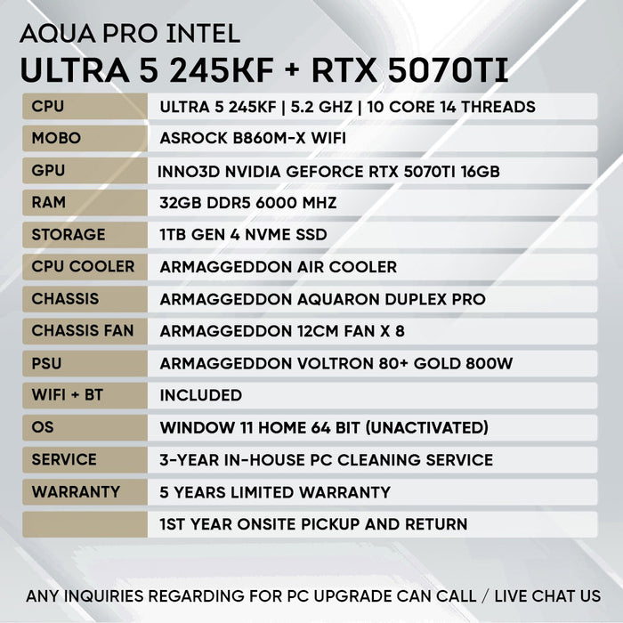 INTEL ULTRA 5 245KF + RTX 5070 Ti