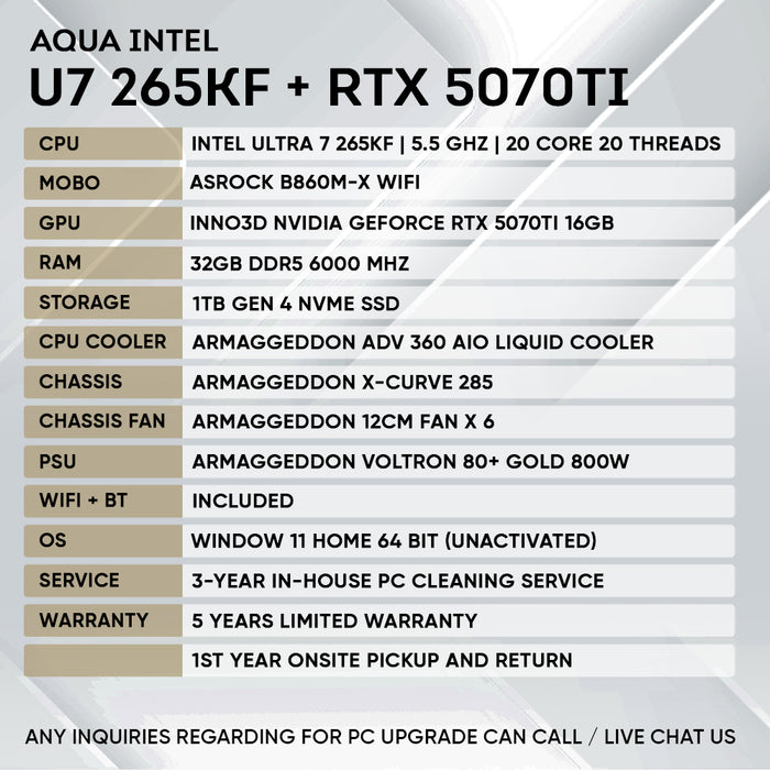 INTEL ULTRA 7 265KF + RTX 5070 Ti