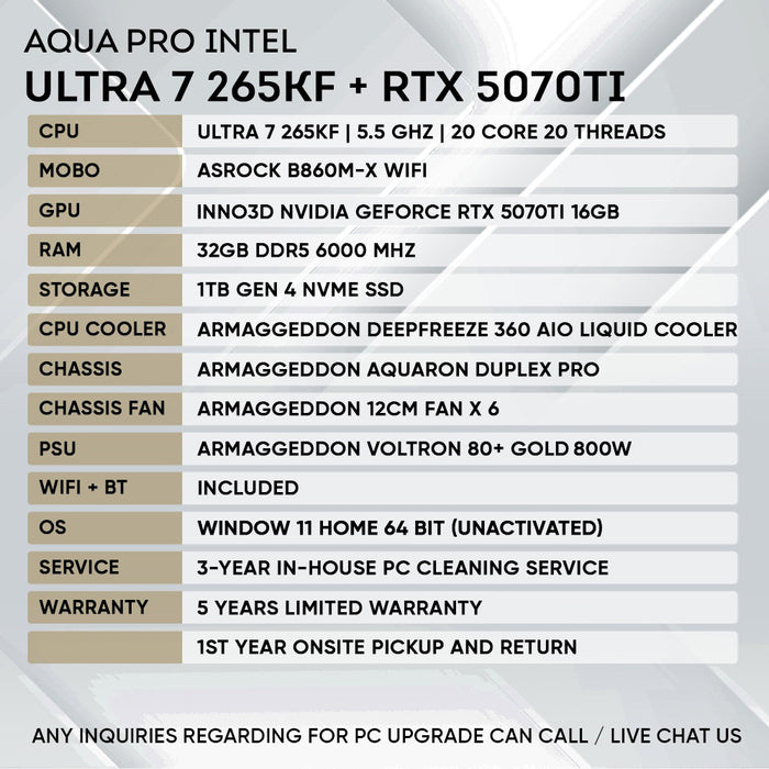 INTEL ULTRA 7 265KF + RTX 5070 Ti