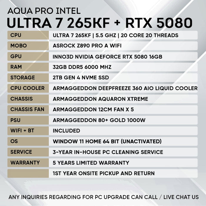 INTEL ULTRA 7 265KF + RTX 5080