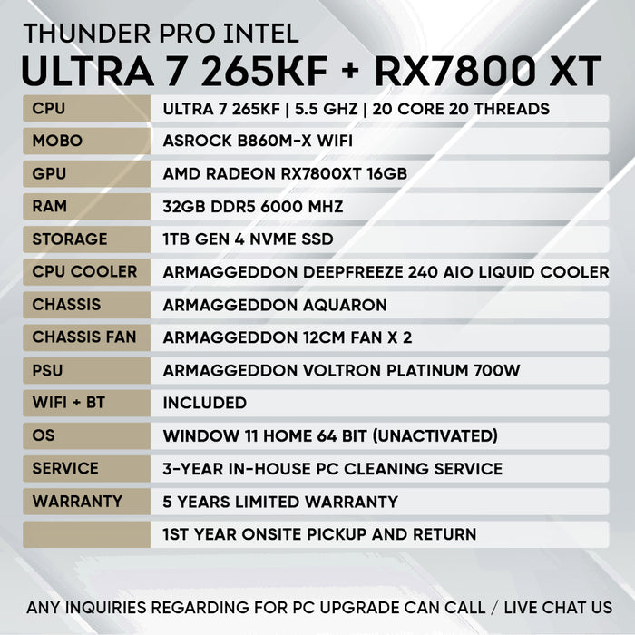 INTEL ULTRA 7 265KF + RX 7800XT