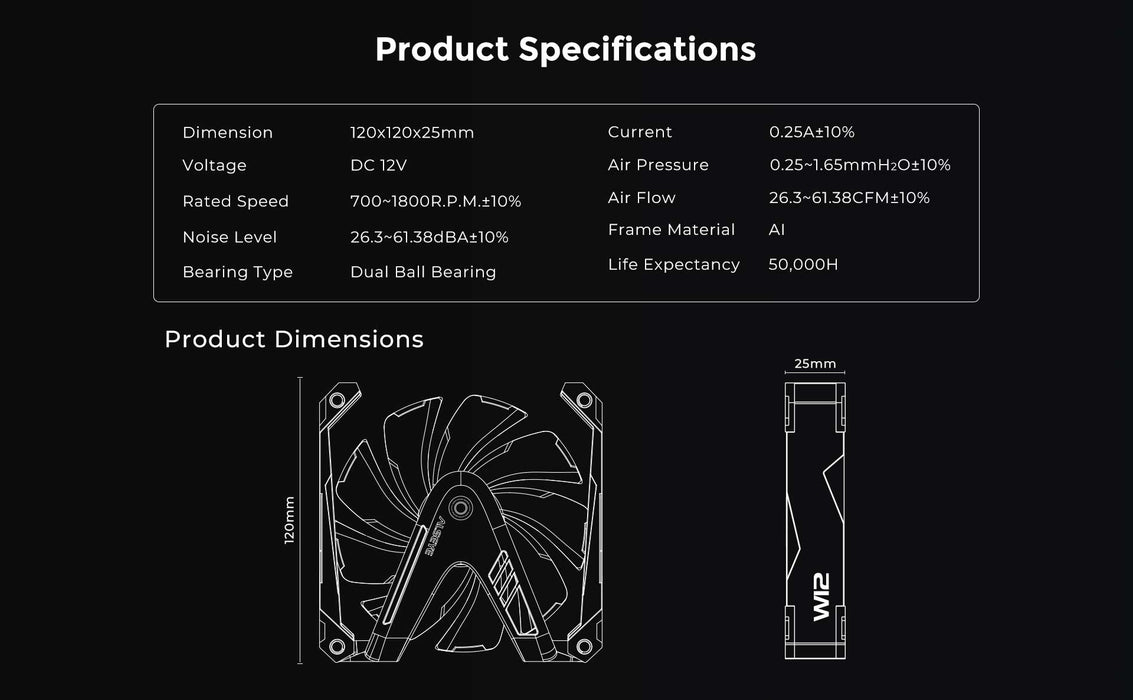 ALSEYE W12 PRO PC cooling fan