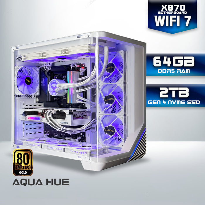 Aqua Hue RTX 5090 gaming PC in a white chassis