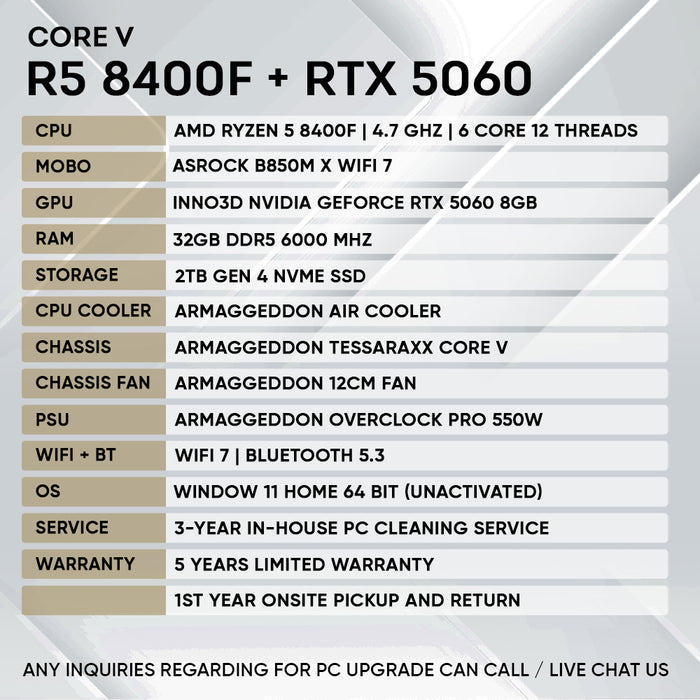 RYZEN 5 8400F + RTX 5060 (CORE V) (LIMITED QTY)