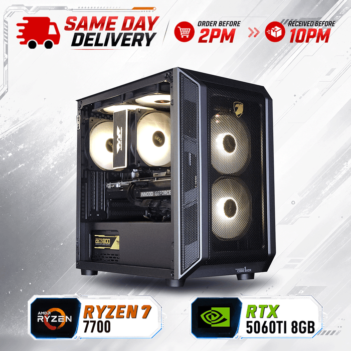 Armaggeddon Gaming PC – AMD Ryzen 7 7700 + RTX 5060Ti 8GB | SAME DAY DELIVERY